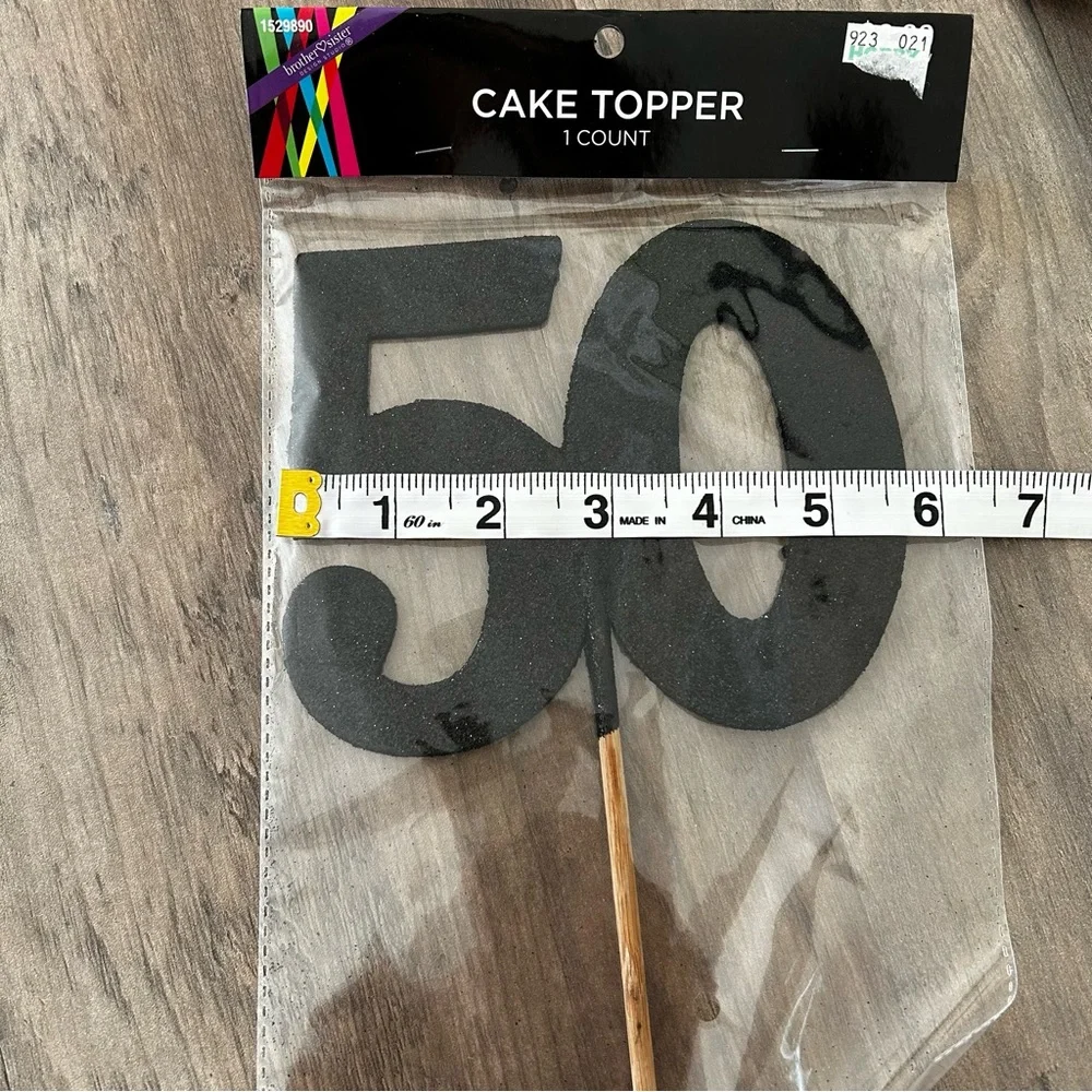 Black 50 Glitter Cake Topper